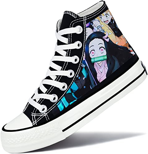 Roffatide Anime Demon Slayer High Top Canvas Sneakers tryckta platta skor slip-on snör-skateboardskor, tanjirou nezuko, 41 EU