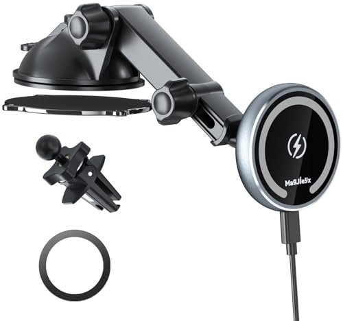 MAGJIEYX für MagSafe Autohalterung mit Ladefunktion, 15W Magnetische Handyhalterung Auto N55 Starker Magnet & 360° Drehbar Schnelles Kabelloses Laden für iPhone 17 16 15 14 13 12 Dash/Vent/Windshield