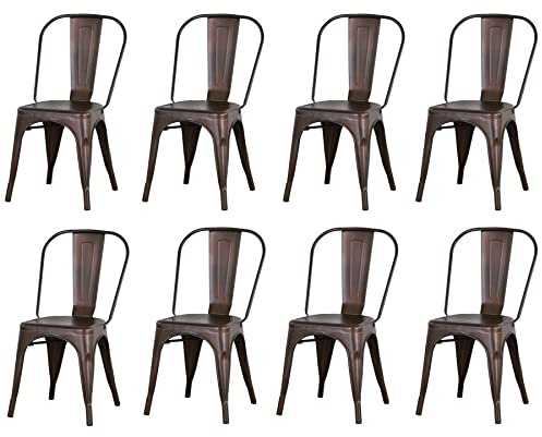 GrandCA HOME Juego de 8 sillas de Comedor de Metal apilables, sillas de jardín de Estilo Vintage Industrial, adecuadas para Uso en Interiores y Exteriores, Color Vendimia Viejo