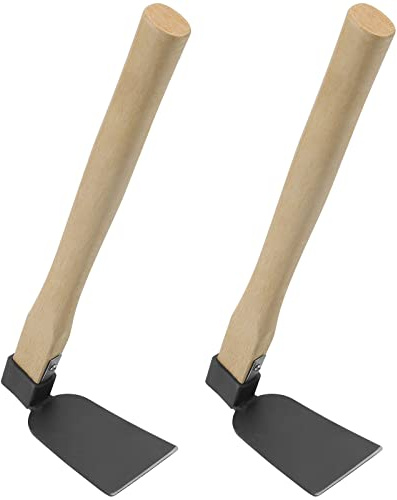 KEILEOHO 2 PCS 15 Inch Handheld Hoe, Hand Hoe Garden Tool, Carbon Steel Head and Wood Handle Garden Hoe for Transplanting, Digging, Planting, Loosening Soil, Camping