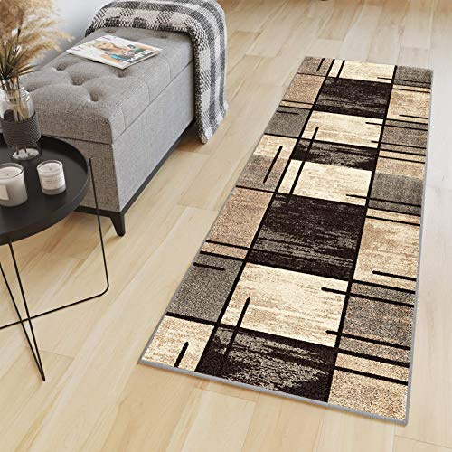 HaiTaoSy Tapis Cuisine Devant Evier Lavable Antiderapant 40 x 140cm, Tapis Couloir (sur Mesure & 10 Designs)- Beige, Marron