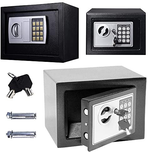 Elektronischer Tresor für Zuhause, Tresor Klein 4.6L Digital Safe Tresor mit Schlüssel und Passwort, Mini Tresor Kinder, Möbeltresor, Wandtresor, Doppelbolzenverriegelung, Grau
