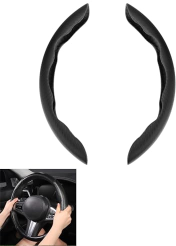 Kohlfaser segmentierter Lenkradschutz, Modisch Segmentierte Auto Lenkradschutz, Anti Rutsch Atmungsaktiv Lenkradhülle, Auto Lenkradhülle Leder (Schwarz)