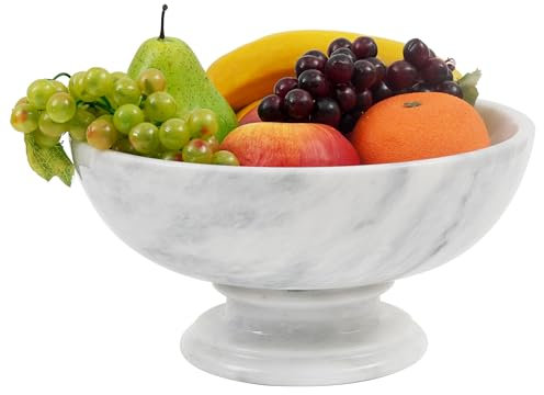 Radicaln Marble Fruit Bowl White 10'x5 Inch Handmade Fruits Serving Bowl for Kitchen Organization - Large Fruit Bowl for Kitchen Counter - Modern Banana Holder