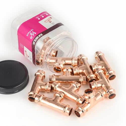 (Pack of 10) EFIELD 1/2 x 1/2 x 1/2 Copper Press Fit Equal Tee For Copper Tube Connection, Pro Pack, LBP Design,(COPPER068)