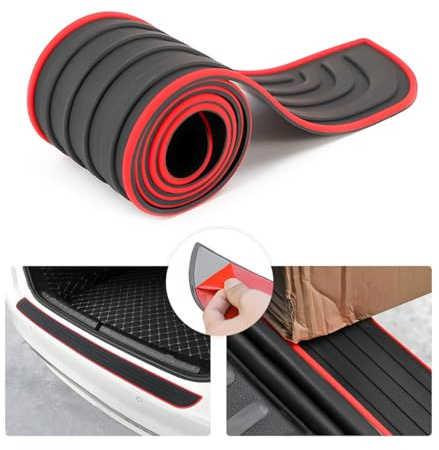 Adunsiaoto Protector de Parachoques Trasero de Goma Antiarañazos, Protector Umbral Puerta de Coche Cinta Anticolisión, Adapta a la Mayoría de los Accesorios Exteriores del Coche(Negro/Rojo-90x7cm)