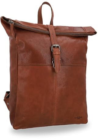 Gusti Leder Rucksack Valja - Lederrucksack Damen & Herren im Rolltop-Stil - Echtleder Ziegenleder Braun - Tagesrucksack mit Laptopfach 13 Zoll - Vintage Cityrucksack