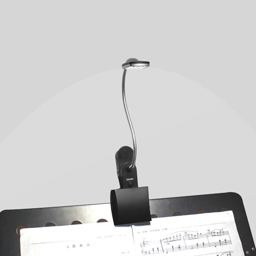 immiper Music Stand Light, Clip on LED Book Lights, USB and AA Battery Operated, Reading Lamp in Bed, 3 Brightness Levels, Ideal for Musician, Piano Player, Kids, Travel, Black