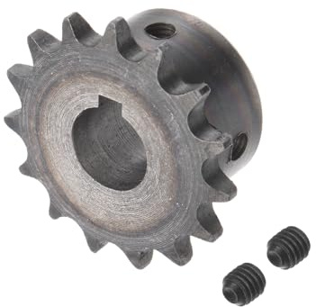 Kozelo Pignon de Chaîne à Rouleaux DIN/ISO 06B 15T [16mm d'Alésage x Pas de 3/8 Pouce] Engrenage d'Entraînement Moteur, pour Machines, Acier au Carbone A3, Ton Argenté.