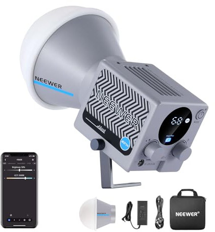 NEEWER HS60B Mini Video Light with App Control, 60W Handheld Portable Bi Color COB LED Continuous Output Lighting with 35000lux/1m 2700-6500K 0-100% PWM Dimming CRI/TLCI 97+ 12 Scenes USB Type C