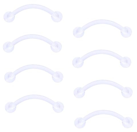 Gojewen 8pcs Barbells Courbés Transparents pour Sourcils, Lèvres, Rook, Hélix, Tragus, Bridge - 16G Plastique 8mm