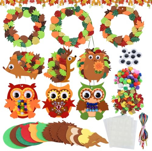FAMCUCHE 15 Stück Eule Basteln Herbst Bastelset für Kinder, Kreativsets Bastelsets Herbst, DIY Herbst Basteln Kleinkinder für Herbst Fensterdeko, Bastelsets für Kinder Junge Mädchen Kindergeburtstag