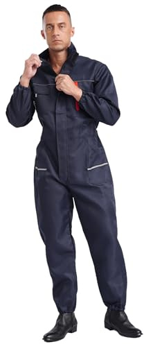 CHICTRY Tuta da Lavoro Uomo Cotone Tuta Meccanico Protettiva con Cerniera e Tasche Salopette Impermeabile Jumpsuit Overall Abbigliamento da Lavoro Workwear Blu scuro 5XL