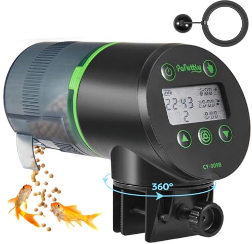 Papettly Futterautomat Aquarium, Automatischer Fischfutterautomat für Aquarium mit Batteriebetrieben, Fische Fischfutterspender 200ml, 2 AAA-Batterien im Lieferumfang enthalten, Fischfutterschwimmring
