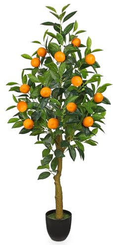 Oairse Artificial Orange Tree in Pot 4ft/122cm Tall Fake Citrus Tree with 14 Large Fruits Faux Tropical Plant for Indoor Outdoor Home Office Living Room Bedroom Patio Decor