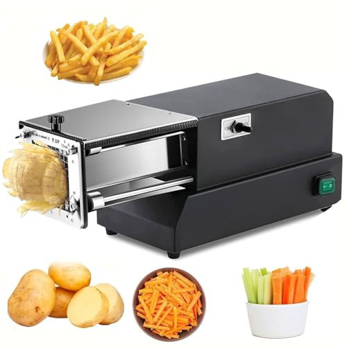 WHYYDSS Electric Potato Cutter, Electric French Fry Cutter with 8/10/12mm Blades, 200w Commercial Stainless Steel Potato Chipper, for Commercial and Home,Black