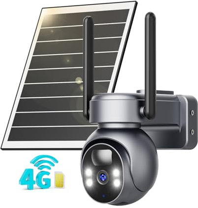SEHMUA 4G Telecamera Esterno con Pannello Solare, 2K HD Videocamera Sorveglianza Visione 360° Senza Fili con SIM Scheda, Rilevamento PIR e Audio Bidirezionale, Visione Notturna a Colori, IP66