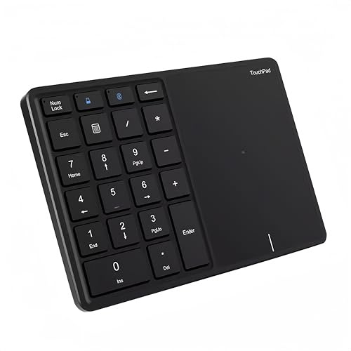LICAEVEY Tastierino Numerico Cordless, Tastierino Numerico BT a 22 Tasti con Touchpad, Tastierino Numerico Ricaricabile USB C, Supporto per per Android, per OS X (Black)