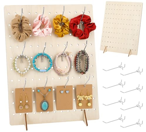 PH PandaHall 2 Pack Wooden Pegboard Display Stand with 30pcs Metal Hook Keychain Display Stand Retail Rack Peg Boards for Jewellery Vendor Event Selling Peg Board Accessories Rack Organizer 17x13 inch