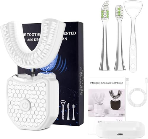 WingFly Electric Ultrasonic Toothbrush Upgrade Bristles 360° Automatic Toothbrush Fully Automatic U-Shaped Intelligent Cleaning Sonic Toothbrush Adult Wireless (White, M)