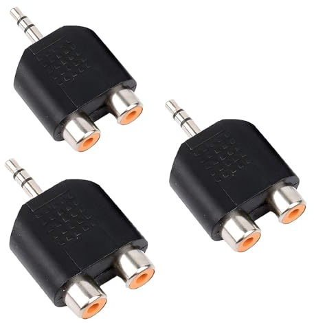 RHINORO ( Pack of 3 Dual RCA Phono to 3.5mm Stereo Sound AUX-IN Headphones Mobile Phone PC to Amplifier Amp HiFi System Converter Adapter