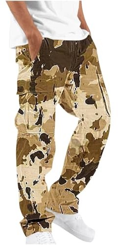 Pantalon Cargo Homme Camouflage, Pantalons de Travail Homme Casuals Pantalon Treillis Militaire Tactique Coupe Droite Taille Élastique