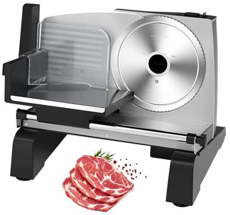 Cortadora Eléctrica para Carne Fruta Cordero Jamón Pan Tostadas Cortadora 190mm Hoja de Acero Inoxidable 1-18mm Grosor Ajustable