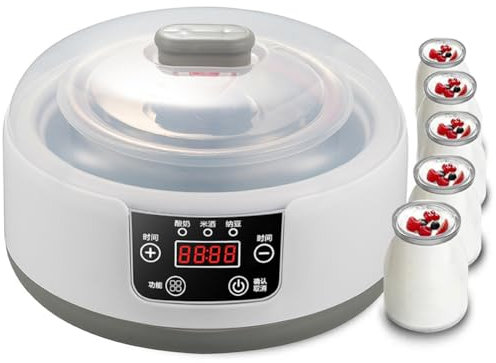 Yogurtera digital, yogurtera eléctrica multifunción con pantalla LCD/interruptor táctil, olla interior de acero inoxidable de 1,2 l, fermentador de vino de arroz y natto para preparar postres casero
