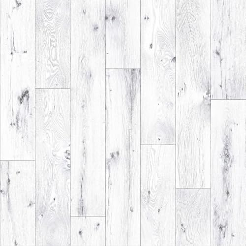 VINYL FLOORING UK Cameo 060S White Wood Effect Anti-Slip Vinyl Flooring For Kitchen, Bathroom, 2.6mm Thick Textile Backed Vinyl Sheet-3m(9'9) X 2m(6'6)-6m²