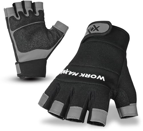 Fingerless Working Gloves for Men, Heavy Duty Half-Finger Work Gloves | vegan, small, Mechanic, Anti Slip, Warehouse Training, Dexterity Carpenters, Rigger Gloves