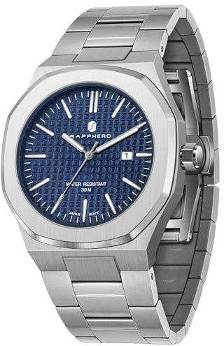 SAPPHERO Herren Uhren Edelstahl-Quarzuhr für Herren Wasserdicht Datumsanzeige Modische Business-Armbanduhr Geschenk für Herren
