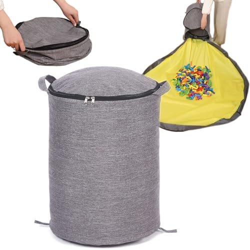 Toy Storage Organizers with Play Mat, Large toy storage Bin for Kids, Portable Foldable Storage Bag/Box with Handles Zipper Drawstring for Quick toy Tidy-Up Lego/Building Blocks/Cars/Dolls
