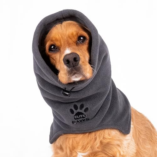 Elite Paws® UK Luxury Dog Snood Ear Protector, Soft Fleece (Grey, L) | Thick & Stretchy Fleece, Gentle Warm Swaddling Effect, Calming for Fireworks & Grooming, Ideal for Travel & Everyday Wear
