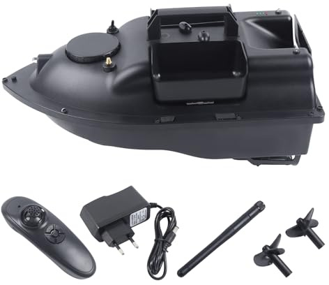 ACROSSPART 500M Futterboot Bausatz, Wireless RC Fischköder Boot mit 2kg Köderfächern, 220 V Nachtangeln Köderboot mit LED-Beleuchtung und Anti-Tangle-Schallwand
