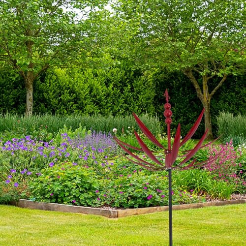 Moulin à vent en métal 3D avec moulin à vent en fer forgé, pour jardin ou espace extérieur, porte d'entrée ou arrière-cour (rouge)