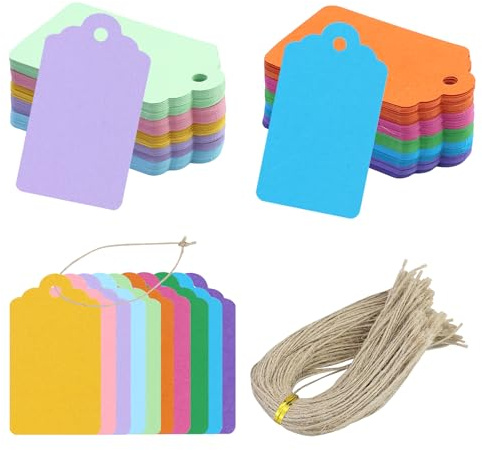 200PCS Colorful Gift Tags with String, Small Paper Decorative Hanging Labels in 10 Assorted Colors for Gift Box Wrapping Wedding Party Birthday