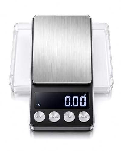 Qivee Digitale Präzisionswaage, 0,01-200g Messbereich, LCD-Display mit Beleuchtung, 142x74 mm Wiegefläche, Edelstahl