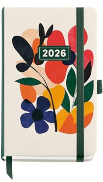 Miquelrius - Dagbok för sida 2026, litet format (90 x 140 mm), daglig planering, hårt kartongomslag, spiral, elastisk gummiförslutning, 80 g/m² papper, ES-EN-PT, miniträdgård