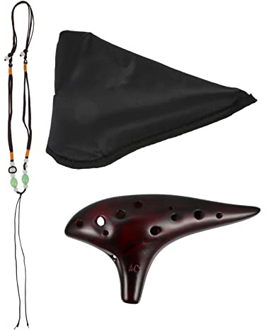VANZACK Ceramic Alto C Ocarina 12 Holes Music Instrument with Easy to Learn Feature and Simple Design for Children Beginners Brown