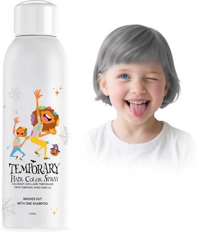 Graue Temporäre Haarfärbespray, Graue Sofortige Farbige Haarfärbe-Alternative für Teenager Frauen, Einweg Waschbar, Schnelles Styling für Party Weihnachten Halloween, 150ml