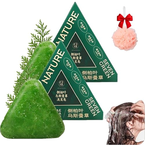 Nature Triangle Shampoo Bar, Nature Seven Green Soap Shampoo Bar, Usman Grass Klebreiswasser Festseife, Natürlich Bio Pflanzenbasiert, Beruhigend & Kräftigend für Frauen und Männer (2CPS)