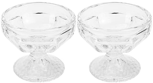 VALICLUD 2 pezzi Ciotole in Vetro Trasparente per Dessert da Gelato con Base Alta Design Righe Elegante per Uso Domestico e Servizio Dolci