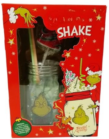 Festive Milkshake Jar Gift Set with Vanilla Shake Mix, Mini Marshmallows, Sherbet, Sprinkles, Lollipop, Mason Jar and Straws | Fun DIY Milkshake Kit for Kids & Adults