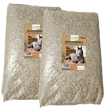 Weizenstreupellets 8 mm im Säcke 30 kg (15+15 kg Säcke) – 100 % Naturprodukt aus Weizenstroh – staubarm, saugstark & kompostierbar – Einstreu für Pferde, Kleintiere & Stall (30 kg)