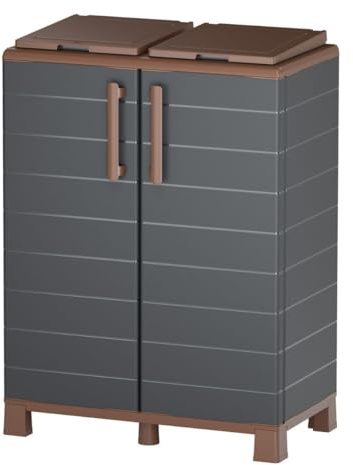 Art Plast - Abri Poubelles 2 Sacs Gris & Marron - Armoire Cache Poubelle de Tri Sélectif 68 x 37 x 90 cm Terrasse, Restaurant