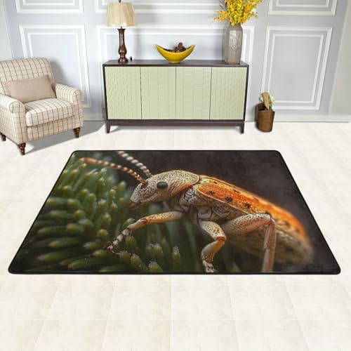 XOPEKVLAWM Alfombra antideslizante para sala de estar, 91 x 60 cm, de perfil bajo, con gorgojo en el tallo de la planta, alfombra de entrada, lavable a máquina, para dormitorio, comedor, oficina