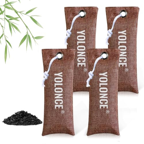 4 Pack Assorbitore Di Odori Carbone Attivo,Sacco deodorante di carbone attivo di bambù,Sacco deodorante per scarpe da ginnastica,fresca d'Aria per purificazione(Colore Caffè)