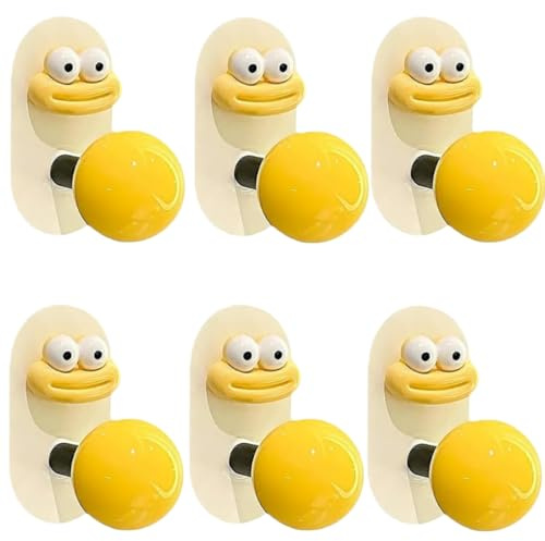 Selbstklebende Kinder-Kleiderhaken, bunte Handtuchhaken, multifunktional, Cartoon-Tiermuster, Wandhaken, Kinder-Kleiderhaken, klebrig für Handtuch, Kleidung, Rucksäcke und Hüte, Gelb, 6 Stück