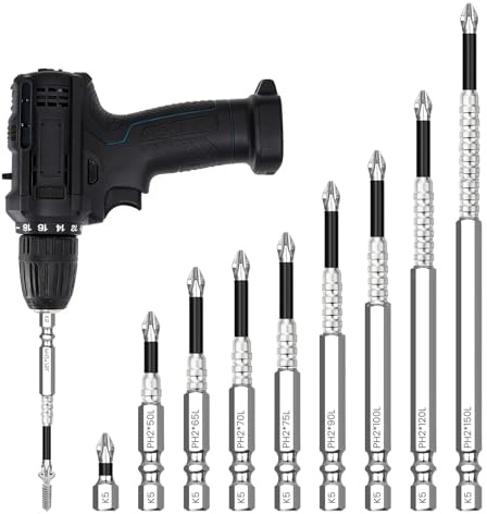 9 Pcs High Magnetic Screwdriver Drill Bit Set Anti-Slip Impact Bit | Strong Magnetic Precision Screwdrivers Set for Secure Fastening Compatible with Electric Drill and Driver Tools, 25-150mm