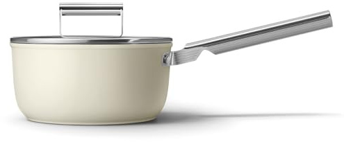 Smeg, SPF2012CRM Antihaft-Kochtopf, Durchmesser 20 cm, PFAS-freie Keramikbeschichtung, Edelstahlgriff, für alle Herdarten geeignet, ofenfest bis 250 °C, Fassungsvermögen 3,1 cl, Mattcreme
